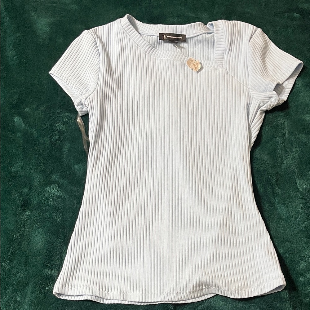 INC International Concepts Ribbed Light Blue Top